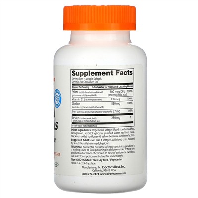 Doctor's Best, Prenatal Essentials, с холином и ДГК, 120 вегетарианских капсул