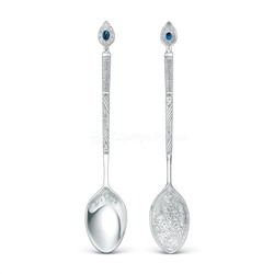 Ложка детская религиозная из серебра с синим фианитом 01-014синий