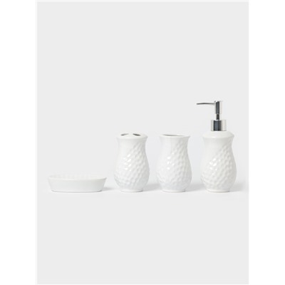 Аксессуары для ванной Доляна «Рельеф», 4 предмета, дозатор 340 мл, мыльница, 2 стакана 300 мл, белые