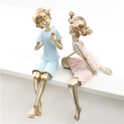 Набор фигурок настольных полистоун «Дети — озорники», на полку, бело-золотой, 2 шт.