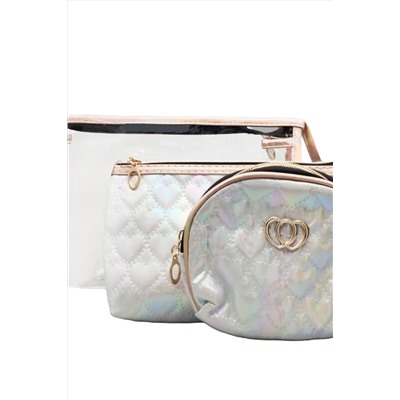 Kristaller Набор женских косметичек Chameleon heart 3 in 1, белый перламутр KRISTALLER, 1111210