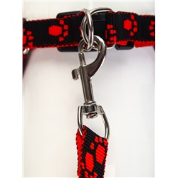 Шлейка с поводком «Большая лапа», ширина 1.5 см, поводок 120 см, шлейка 28-42 см, красная, чёрная