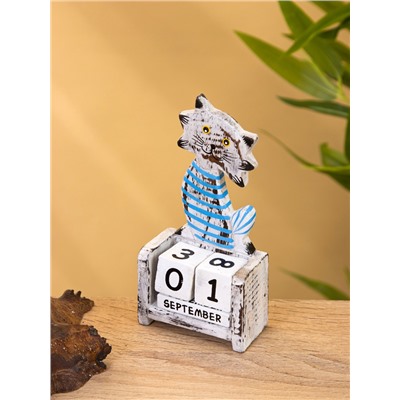 Календарь настольный «Полосатый кот», 7×4×14 см, дерево, серо-голубой