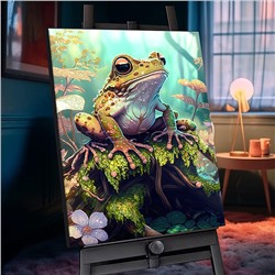 Картина по номерам 40х50 "Лягушка-путешественница" с кристаллами из хрусталя  (26 цветов)