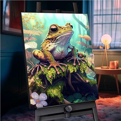 Картина по номерам 40х50 "Лягушка-путешественница" с кристаллами из хрусталя  (26 цветов)