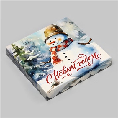 Коробка для печенья, кондитерская новогодняя упаковка «Снеговик», 21×21×3 см