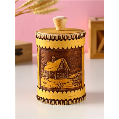 Туес шитый «Домики», банка для хранения, береста