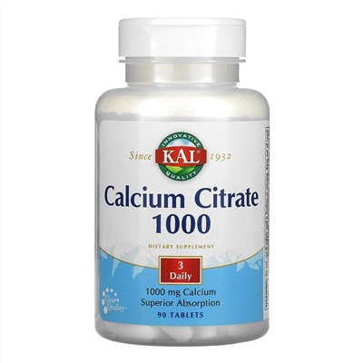 KAL, Calcium Citrate , 1,000 mg, 90 Tablets