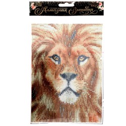 Алмазная мозаика с полным заполнением на холсте «Лев», 15×21 см