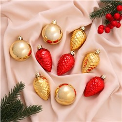 Ёлочные игрушки «Джоан», новогодние, набор 9 шт., красно-золотой
