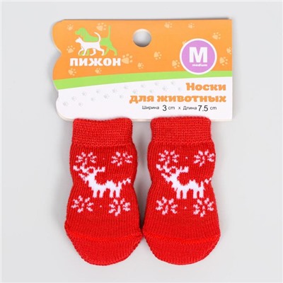 Носки нескользящие «Олени», M (3/4×7 см), набор 4 шт.