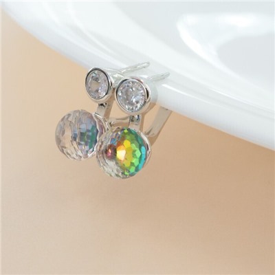 Серьги с круглым камнем ювелирная бижутерия покрытие посеребрение, вставка: искусственный камень цвета хамелеон, арт.213.464