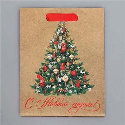 Пакет подарочный новогодний крафтовый «Ёлочка», MS 18×23×10 см