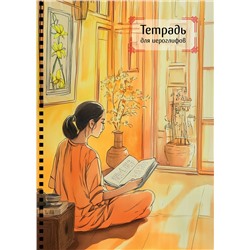 Эксмо "Тетрадь для иероглифов на пружине (Девушка и книга)"