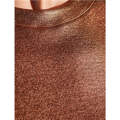 Топ с закрытым декольте из хлопка с эластаном в рубчик с матовым покрытием металлик