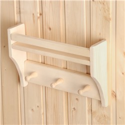 Полка - вешалка для бани и сауны, 32×21.5×7 см, деревянная, 3 крючка, «Добропаровъ»