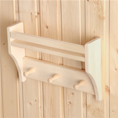 Полка - вешалка для бани и сауны, 32×21.5×7 см, деревянная, 3 крючка, «Добропаровъ»