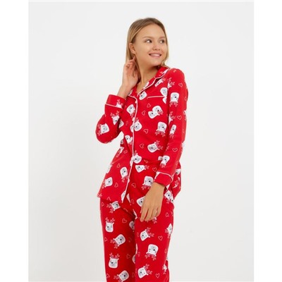 Пижама новогодняя женская (рубашка, брюки) KAFTAN Мишки, красная, размер 52-54