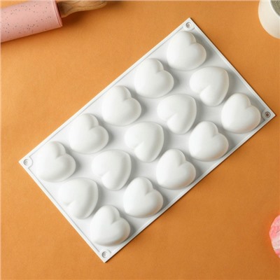 УЦЕНКА Форма для муссовых десертов и выпечки «Сердца», 29.8×17.3×2.5 см (5×4.6 см), 15 ячеек, цвет белый