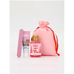 Подарочный набор косметики в мешке: крем для рук, пилочка, гель для душа, аромат малиновый коктейль, URAL LAB