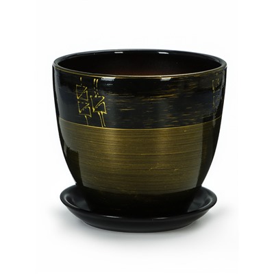 Горшок для цветов «Мираж», керамический, с поддоном, 5 л, коричневый с золотыми полосками