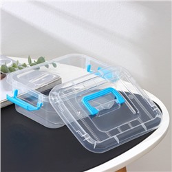 Контейнер для хранения, крышка с ручкой на защёлке, 1.4 л, 20×15×7.5 см, прозрачный корпус, голубая ручка