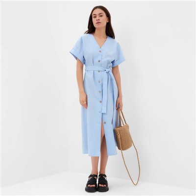 Платье на пуговицах миди женское MIST Summer time, голубое, размер 50