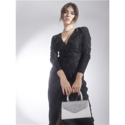 Сумка-клатч женская вечерняя на магните с ручкой, комбинированная, белая