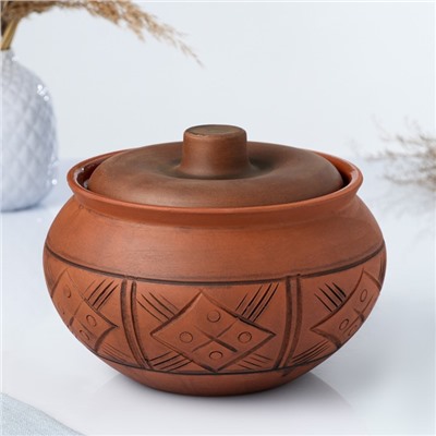 Жаровня Кунгурская керамика «Молочение», 2 л, керамика, коричневая