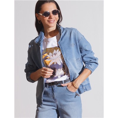 Джинсовый бомбер на молнии из эластичного плотного денима