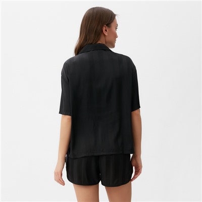 Пижама женская (рубашка, шорты) KAFTAN «Полоска», размер 44-46, чёрная