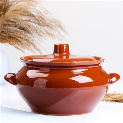 Жаровня Кунгурская керамика «Стандарт», 3 л, с ручками, коричневая