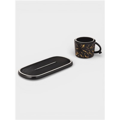 Чайная пара «Мрамор», 2 предмета: чашка 250 мл, блюдце 13.5×11×1 см, керамика, чёрная