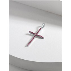 Подвеска-крест из серебра с нат.розовой шпинелью родированная 925 пробы п-035р615