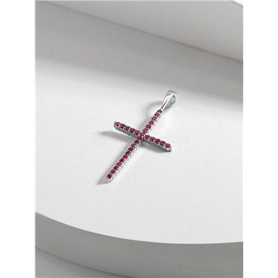 Подвеска-крест из серебра с нат.розовой шпинелью родированная 925 пробы п-035р615