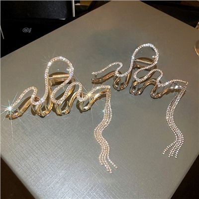 Краб для волос металлический сверкающий Змейка с Цепочками. Цвет: СЕРЕБРО