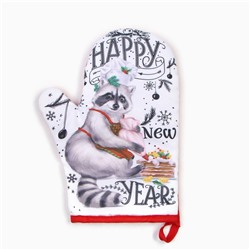 Варежка-прихватка новогодняя Happy new year, 20×27 см,100% п/э