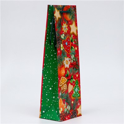 Пакет подарочный новогодний под бутылку, упаковка «Угощения», 12×36×8.5 см