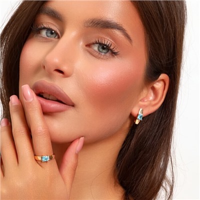 Комплект ювелирная бижутерия коллекция  "Дубай" серьги и кольцо 17 р, покрытие: позолота, вставка: фианиты, цвет: небесно-голубой и прозрачный, арт.217.295-17