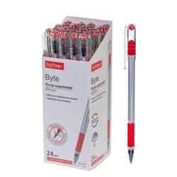 Ручка шариковая масляная "Byte" красная 0.7мм с рез.грипом в карт.дисплее (091398) Хатбер