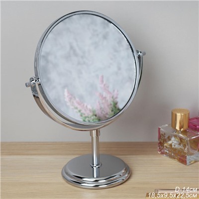 Зеркало настольное круглое двустороннее с увеличением 22 см / 580 /уп 60/d-14