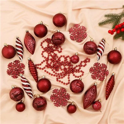 Ёлочные игрушки «Чудесный день», новогодние, набор 27 шт., красный