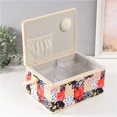 Шкатулка для рукоделия и шитья «Пэчворк. Цветы, горох и зебра», хранение ниток, иголок, мелочи, 19×26×14.5 см