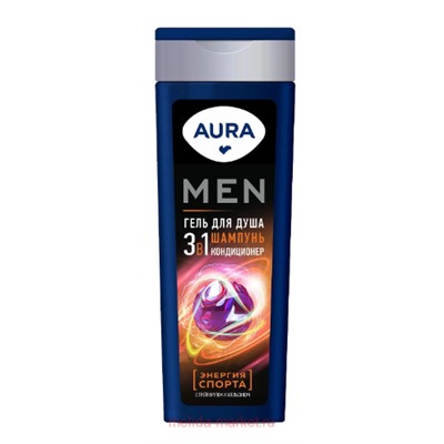 AURA Men Гель для душа 3в1 Энергия Спорта с грейпфрутом и апельсином флакон 380мл