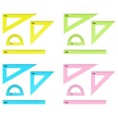 Набор геометрический 4 пр. размер XL (линейка 30см, 2 треугольника, транспортир), прозрачный, неоновые цвета, ассорти, европодвес НЧ-30523 Стамм