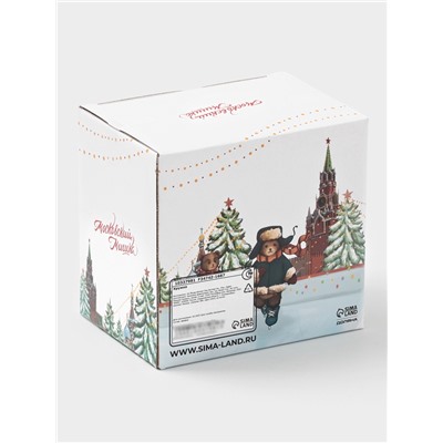 Кружка новогодняя Доляна «Московский мишка», 330 мл, для чая, фарфор, 12×8.5×11 см, белая