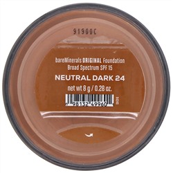 bareMinerals, Original, тональная основа, SPF 15, оттенок «Нейтральный темный 24», 8 г