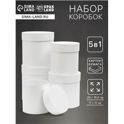 Набор шляпных подарочных коробок 5 в 1 «Белизна»,20×19.5 ‒11×11 см