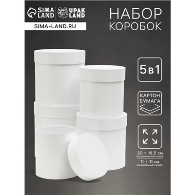 Набор шляпных подарочных коробок 5 в 1 «Белизна»,20×19.5 ‒11×11 см