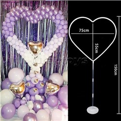 Стойка для шаров Сердце, на ножке, 0,7*1,5 м, Белый/Прозрачный, 1 шт.